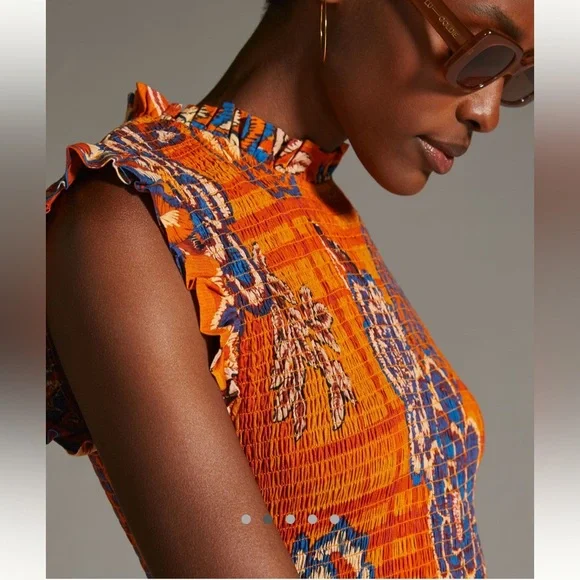 NWOT FARM RIO x ANTHROPOLOGIE Smocked Wide-Leg Jumpsuit - Picture 7 of 8